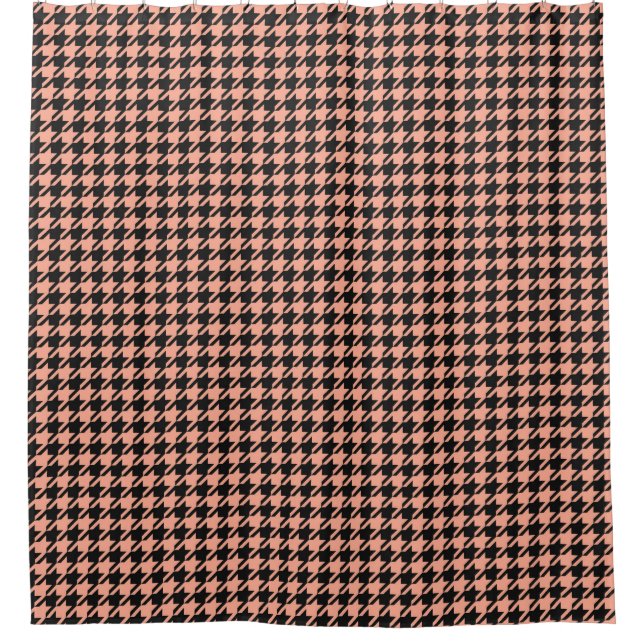 Classic Pepita Houndstooth Pattern Black Peach   Shower Curtain (Front)