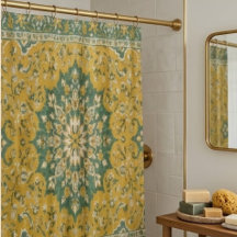 Classic Persian Mustard with Teal Floral Accents