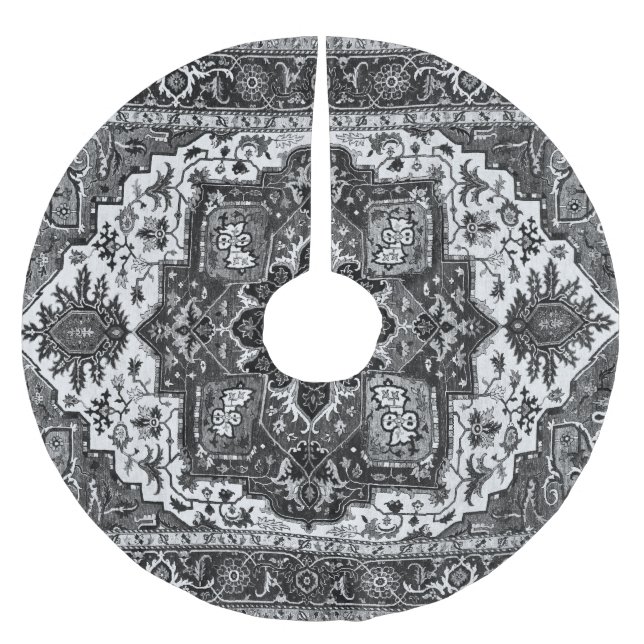 CLASSIC PERSIAN RUG - Black & White Brushed Polyester Tree Skirt (Front)