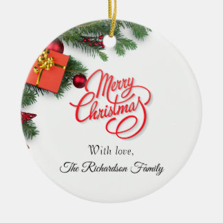 Classic Personalise Red & Green- Elegant Christmas Ceramic Ornament