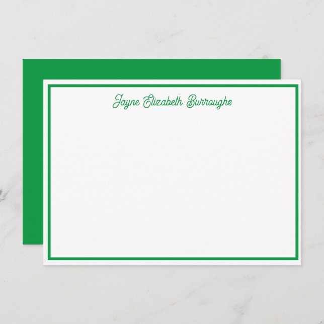 Classic Personalised Bright Green Note Card (Front/Back)