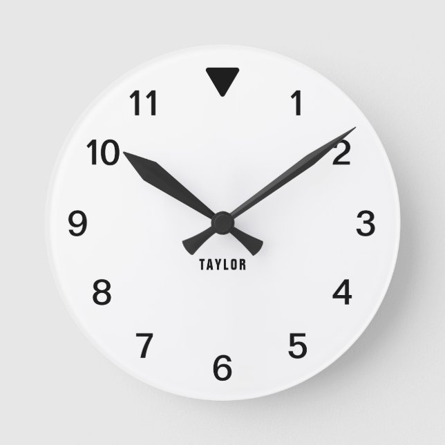 Classic Personalised Chic Modern Minimalist White Round Clock (Front)