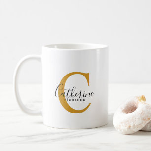 Classic Personalised Dark Yellow Monogram Mug