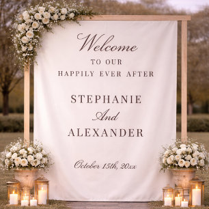 Classic Personalised Fabric Wedding Welcome Sign Tapestry