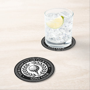 Classic Personalised Golf Club Company Name Black Round Paper Coaster