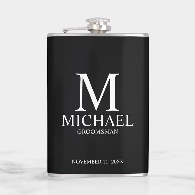 Classic Personalised Groomsman Monogram and Name Hip Flask (Creator Uploaded)