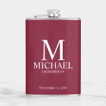 Classic Personalised Groomsman Monogram and Name Hip Flask<br><div class="desc">Classic Personalised Groomsman Gifts
featuring personalised monogram,  groomsman's name and title in white classic serif font style on burgundy red background.

Also perfect for best man,  father of the bride and more.</div>