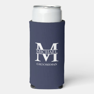 Classic Personalised Groomsman Monogram and Name Seltzer Can Cooler