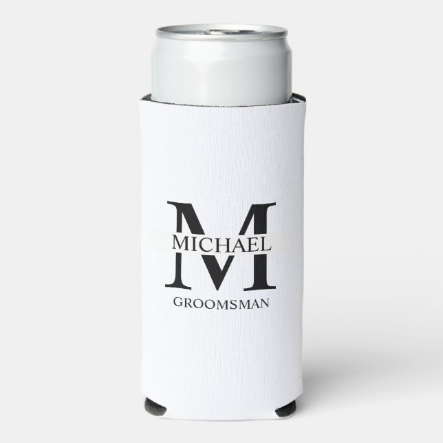 Classic Personalised Groomsman Monogram and Name Seltzer Can Cooler (Seltzer Front)