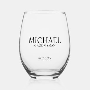 Classic Personalised Groomsman Name Stemless Wine Glass