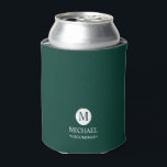 Classic Personalised Groomsmen Monogram and Name Can Cooler<br><div class="desc">Add a personal touch to your wedding with personalised groomsmen gift
This gift features monogram in white circle element with name and title in white classic serif font style on emerald green background.

Also perfect for best man,  father of the bride and more.</div>