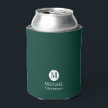 Classic Personalised Groomsmen Monogram and Name Can Cooler<br><div class="desc">Add a personal touch to your wedding with personalised groomsmen gift
This gift features monogram in white circle element with name and title in white classic serif font style on emerald green background.

Also perfect for best man,  father of the bride and more.</div>