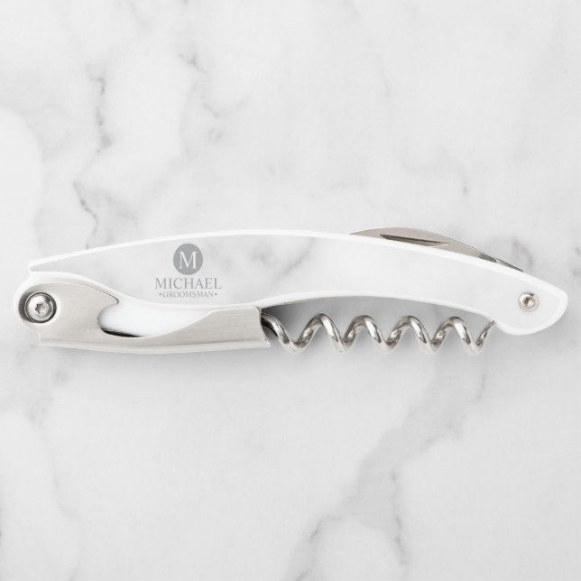 Classic Personalised Groomsmen Monogram and Name Corkscrew (Front)