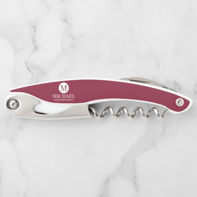 Classic Personalised Groomsmen Monogram and Name Corkscrew (Front)