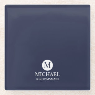 Classic Personalised Groomsmen Monogram and Name Glass Coaster