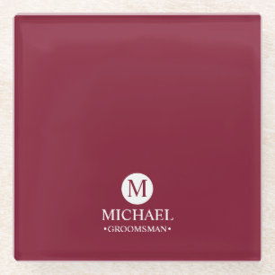 Classic Personalised Groomsmen Monogram and Name Glass Coaster