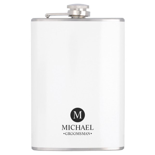 Classic Personalised Groomsmen Monogram and Name Hip Flask (Front)