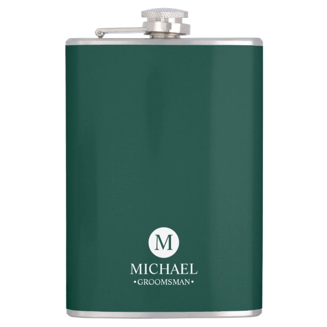 Classic Personalised Groomsmen Monogram and Name Hip Flask (Front)