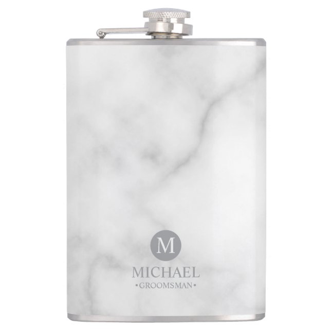 Classic Personalised Groomsmen Monogram and Name Hip Flask (Front)