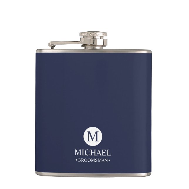 Classic Personalised Groomsmen Monogram and Name Hip Flask (Front)