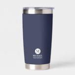 Classic Personalised Groomsmen Monogram and Name Insulated Tumbler<br><div class="desc">Add a personal touch to your wedding with a customised groomsmen gift! This stylish gift features a navy blue background with an initial inside a white circle. The name and title are written in a classic white serif font. A meaningful keepsake, this thoughtful gift is also perfect for your best...</div>