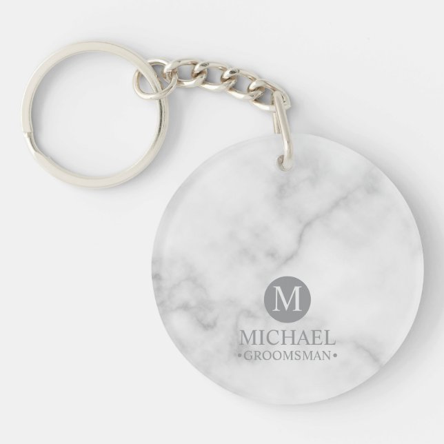 Classic Personalised Groomsmen Monogram and Name Key Ring (Front)