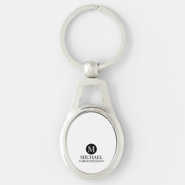 Classic Personalised Groomsmen Monogram and Name Key Ring (Front)