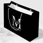 Classic Personalised Groomsmen Monogram and Name Large Gift Bag<br><div class="desc">Classic Personalised Groomsmen Gifts
featuring personalised groomsman's monogram,  name and title in white classic serif font style on black background.

Also perfect for best man,  father of the bride and more.</div>