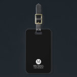 Classic Personalised Groomsmen Monogram and Name Luggage Tag<br><div class="desc">Add a personal touch to your wedding with a customised groomsmen gift! This stylish gift features a black background with an initial inside a white circle. The name and title are written in a classic white serif font. A meaningful keepsake, this thoughtful gift is also perfect for your best man,...</div>