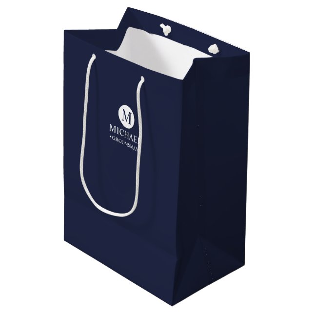 Classic Personalised Groomsmen Monogram and Name Medium Gift Bag (Front Angled)