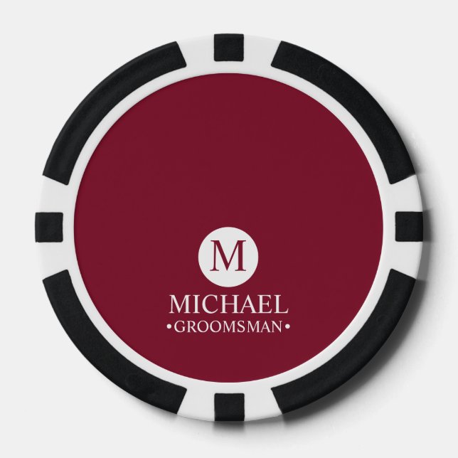 Classic Personalised Groomsmen Monogram and Name Poker Chips (Front)