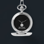 Classic Personalised Groomsmen Monogram and Name Watch<br><div class="desc">Add a personal touch to your wedding with a customised groomsmen gift! This stylish gift features a black background with an initial inside a white circle. The name and title are written in a classic white serif font. A meaningful keepsake, this thoughtful gift is also perfect for your best man,...</div>