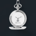 Classic Personalised Groomsmen Monogram and Name Watch<br><div class="desc">Add a personal touch to your wedding with a customised groomsmen gift! This stylish gift features a white background with an initial inside a grey circle. The name and title are written in a classic grey serif font. A meaningful keepsake, this thoughtful gift is also perfect for your best man,...</div>