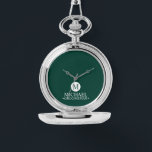 Classic Personalised Groomsmen Monogram and Name Watch<br><div class="desc">Add a personal touch to your wedding with a customised groomsmen gift! This stylish gift features an emerald green background with an initial inside a white circle. The name and title are written in a classic white serif font. A meaningful keepsake, this thoughtful gift is also perfect for your best...</div>
