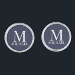 Classic Personalised Monogram and Name Cufflinks<br><div class="desc">Personalised Monogram and Name Gift
features personalised monogram and name in white classic serif font style on navy blue background.

Perfect as holiday gift,  father's day gift for dad and gift for any special occasions.</div>