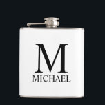 Classic Personalised Monogram and Name Flask<br><div class="desc">Personalised Monogram and Name Gift
features personalised monogram and name in black classic serif font style on white background.

Perfect as holiday gift,  father's day gift,  family reunion favours,  thank you gift for groomsmen and gift for any special occasions.</div>