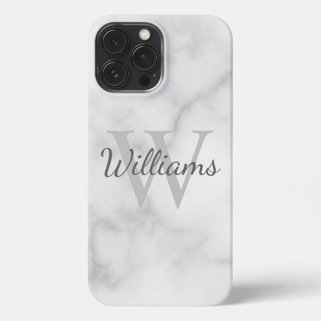 Classic Personalised Monogram and Name Marble iPhone Case (Back)