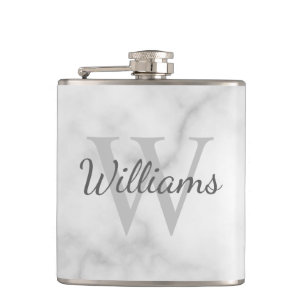 Classic Personalised Monogram and Name Marble Look Hip Flask