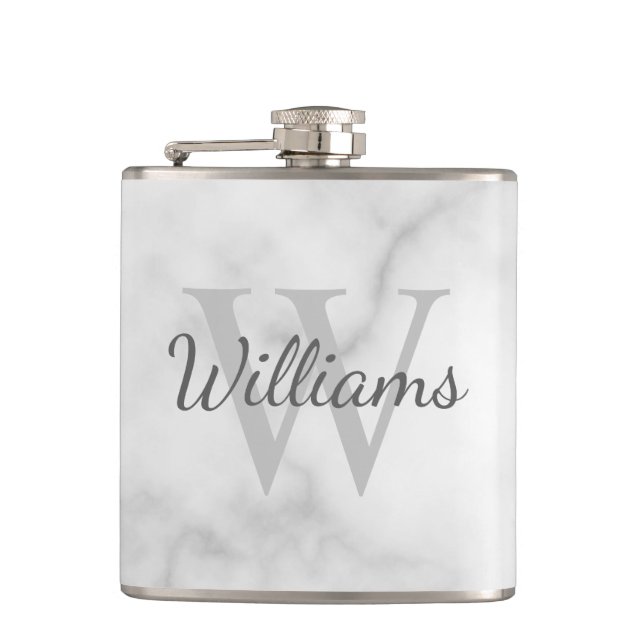 Classic Personalised Monogram and Name Marble Look Hip Flask (Front)