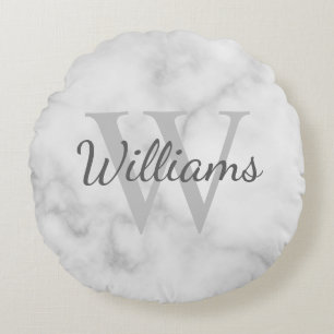 Classic Personalised Monogram and Name Marble Look Round Cushion