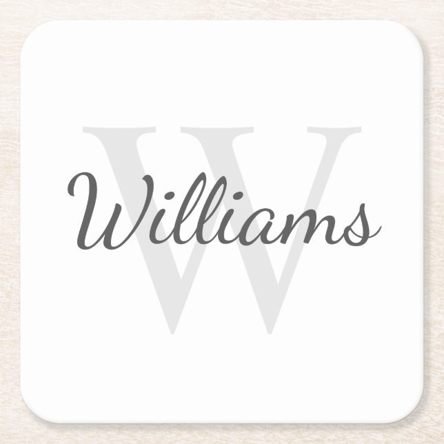 Classic Personalised Monogram and Name Square Paper Coaster (Front)