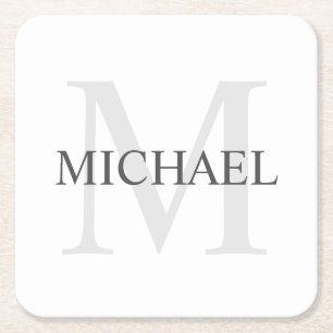 Classic Personalised Monogram and Name Square Paper Coaster