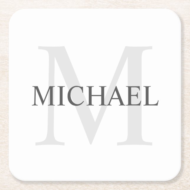 Classic Personalised Monogram and Name Square Paper Coaster (Front)