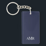 Classic Personalised Monogram Key Ring<br><div class="desc">Classic design features personalised 3 letter initial monogram in white classic serif font style on navy blue background.

Perfect as holiday gift,  father's day gift for dad and gift for any special occasions.</div>