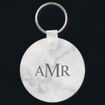 Classic Personalised Monogram Key Ring<br><div class="desc">Classic design features personalised 3 letter initial monogram in grey classic serif font style on white marble background. Perfect as holiday gift, father's day gift for dad and gift for any special occasions. Please note: The marble details are simulated in the artwork. No actual marble will be used in the...</div>
