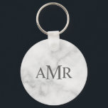 Classic Personalised Monogram Key Ring<br><div class="desc">Classic design features personalised 3 letter initial monogram in grey classic serif font style on white marble background. Perfect as holiday gift, father's day gift for dad and gift for any special occasions. Please note: The marble details are simulated in the artwork. No actual marble will be used in the...</div>