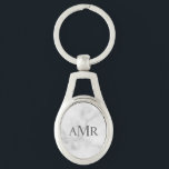 Classic Personalised Monogram Key Ring<br><div class="desc">Classic design features personalised 3 letter initial monogram in grey classic serif font style on white marble background. Perfect as holiday gift, father's day gift for dad and gift for any special occasions. Please note: The marble details are simulated in the artwork. No actual marble will be used in the...</div>