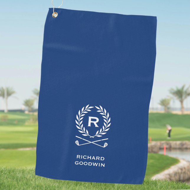 Classic Personalised Monogram Name Blue Golf Towel (Creator Uploaded)