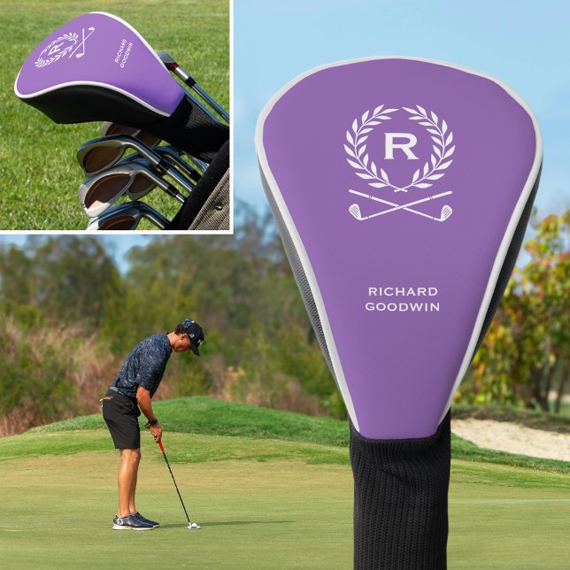 Classic Personalised Monogram Name Purple Golf Head Cover (Creator Uploaded)