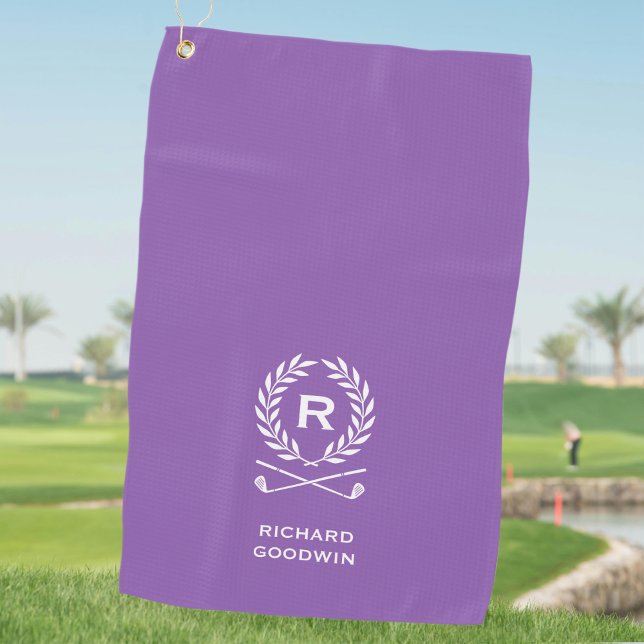 Classic Personalised Monogram Name Purple Golf Towel (Creator Uploaded)